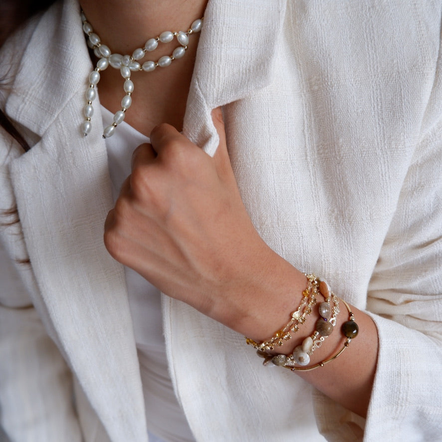 GWB Brown - Shells & Swarovski Chain Bracelet Stack