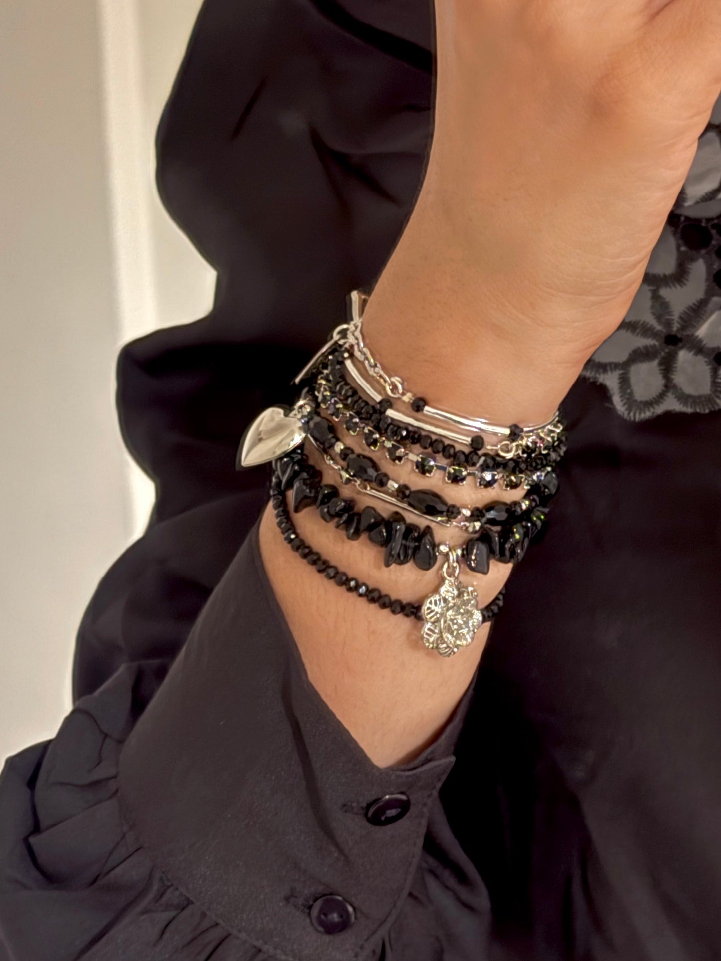 Global Wrap Bracelet- Black with Swarovski crystals
