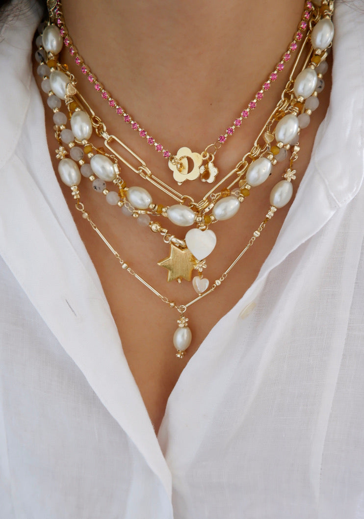 White Stack Necklace - 5 Chains