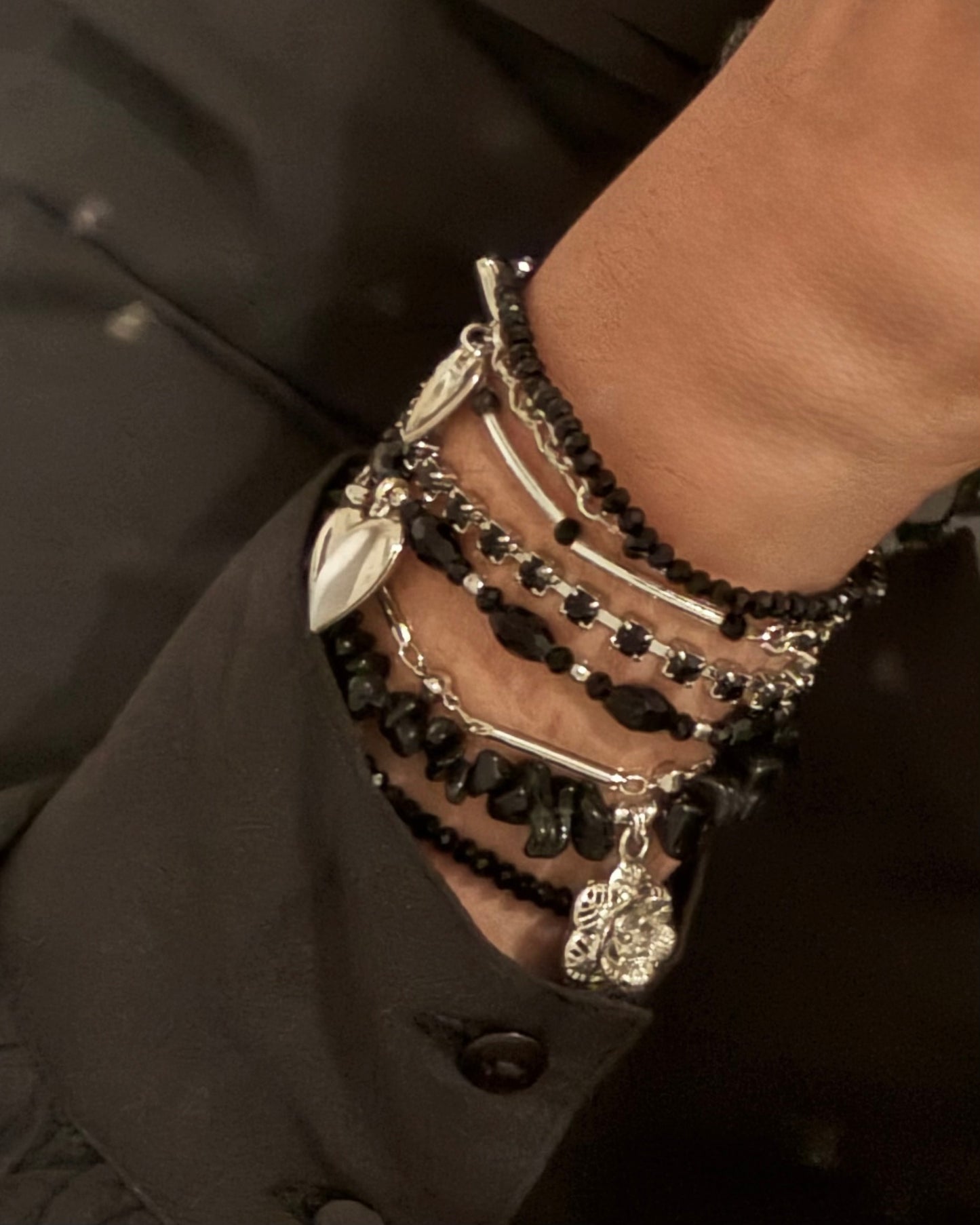 Global Wrap Bracelet- Black with Swarovski crystals