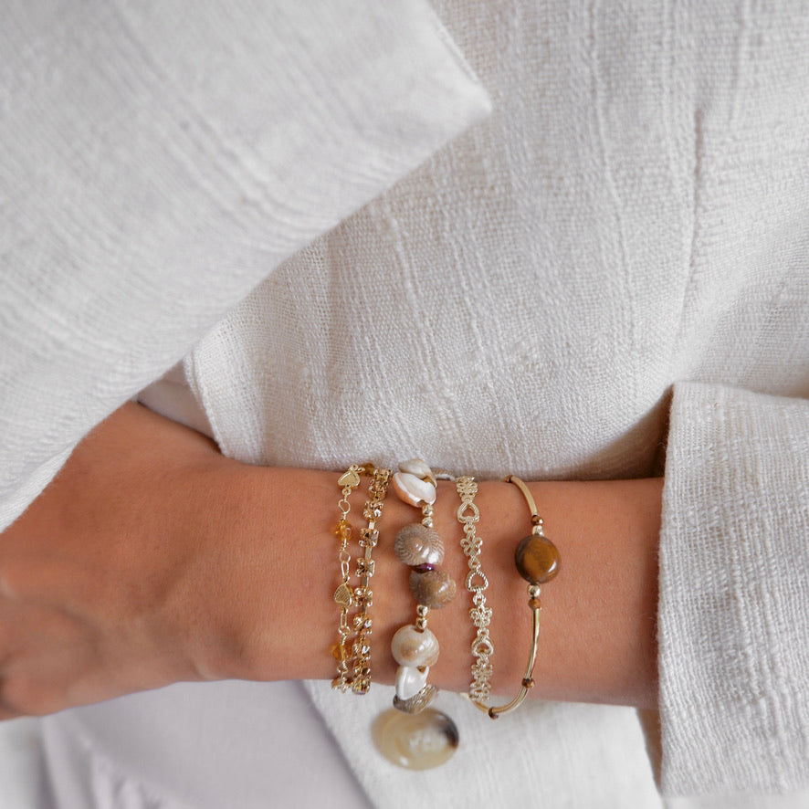 GWB Brown - Shells & Swarovski Chain Bracelet Stack