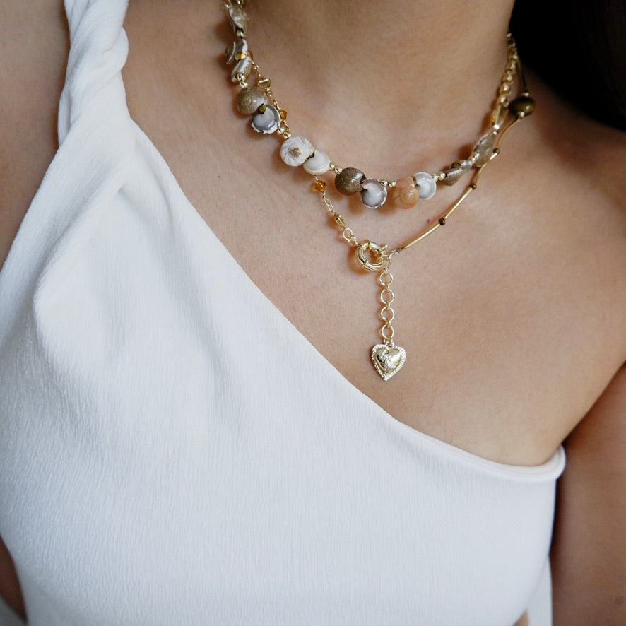 GWB Brown - Shells & Swarovski Chain Bracelet Stack