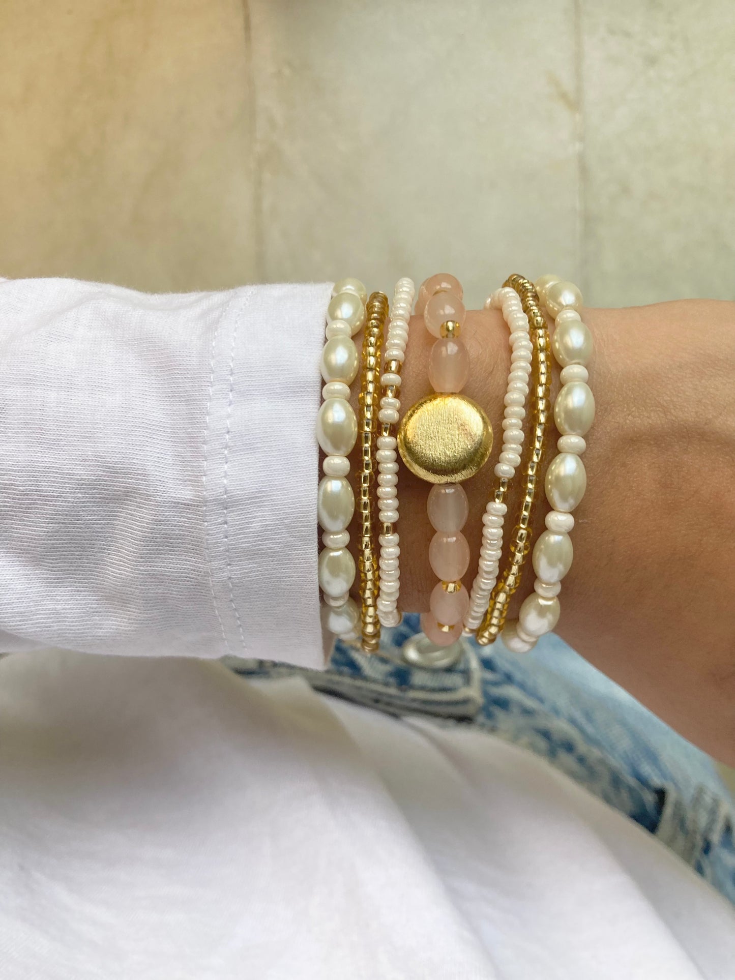 Peach White Bracelet Stack