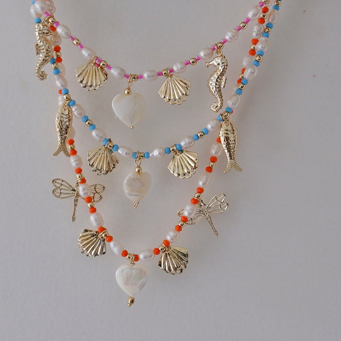 Freshwater Pearls Charm Necklace Stack  - 3