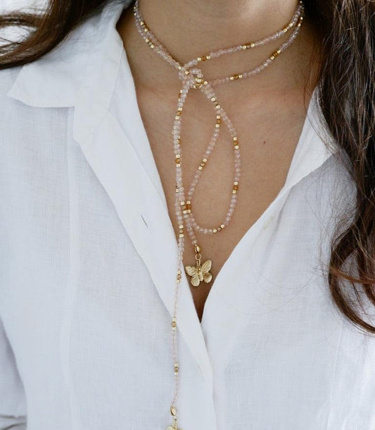 Pink Crystal Rope Necklace