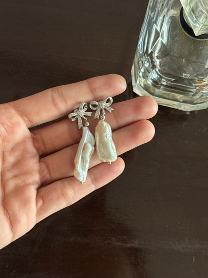 Pearl Bow Drop Earrings