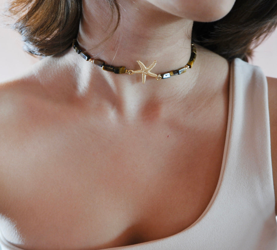 Caramel Star Choker- Tiger eye