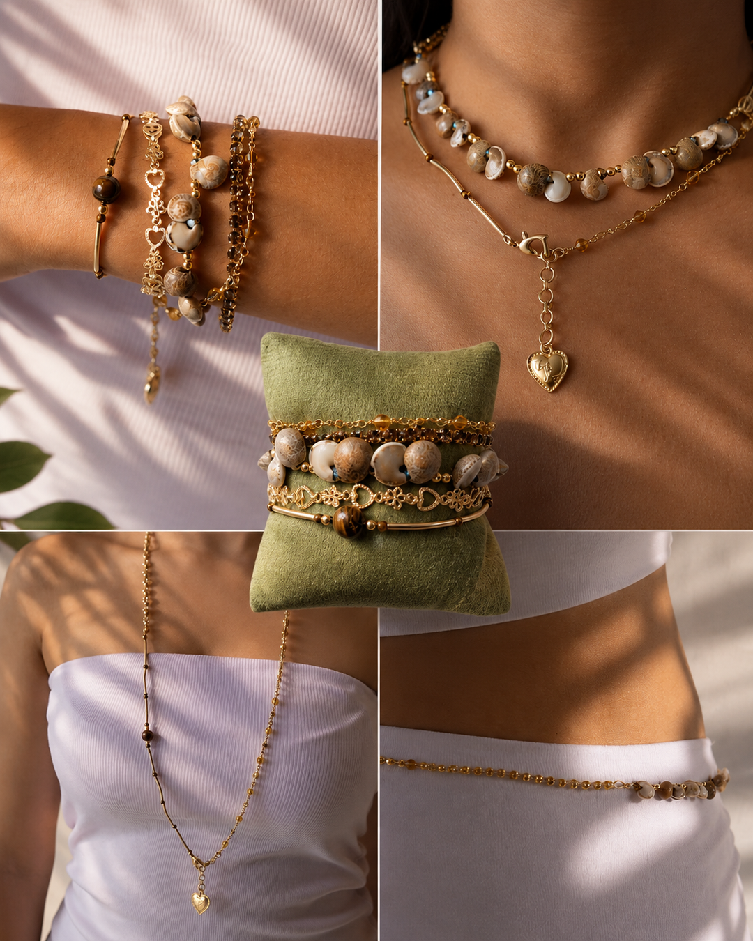 GWB Brown - Shells & Swarovski Chain Bracelet Stack