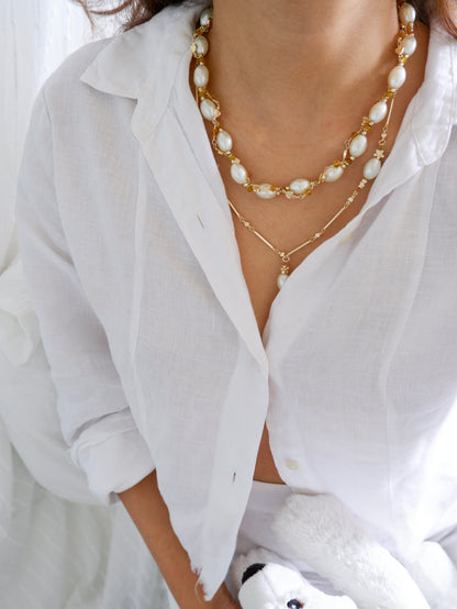 Pearl Blossom Layered Necklace Set