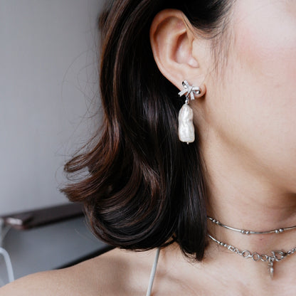 Pearl Bow Drop Earrings