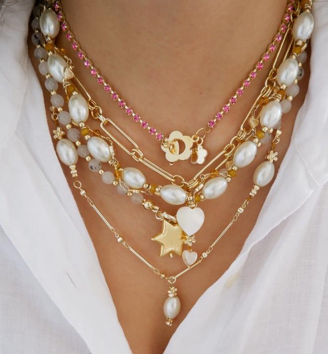 Pearl Blossom Layered Necklace Set