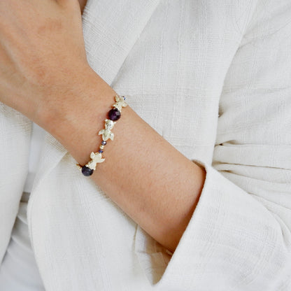 Amethyst Machhli  Pearl Bracelet Stack