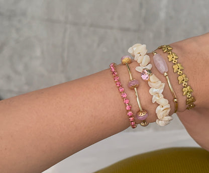 GWB Rosé - Rose Quartz & Swarovski Chain Bracelet Stack